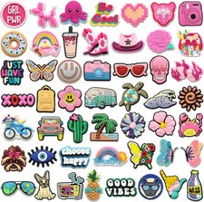 50-Piece Croc Charms for Girls Women Adults Pink TTS, Happy Holiday Vibes