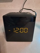 Sony Desktop Alarm Clock AM FM Radio Black Works! Missing Battery Cover ICF-C1