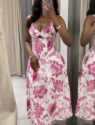 ZARA NWT WOMAN SS25 PRINTED DRESS OPENWORK EMBROIDERY PINK