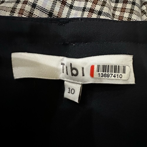 Tibi Sana Check Plaid Colorblock Sleeveless Asymmetric Dress Navy Tan Size 10 - Picture 11 of 15