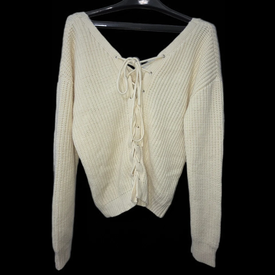 Suéter Umgee Para Mujer Grande Crema Gran Tamaño Boho Grueso Acogedor Abierto Atado Espalda Foto 2 de 4