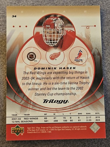 2003-04 Upper Deck Trilogy Dominik Hasek #34 - Detroit Red Wings HOF - Bild 2 von 2