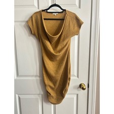 Charlotte Russe Mustard Yellow Cowl Neck Dolman Sleeve Ruched Knit Dress M