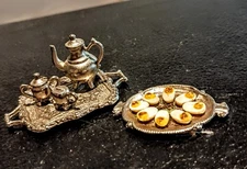 Vintage Dollhouse Miniatures Silver Platter Tray  And Deviled Eggs