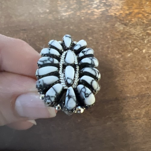 Navajo Cluster Ring White Buffalo Turquoise Size 7 B Native American Womens Zuni - Foto 2 di 11