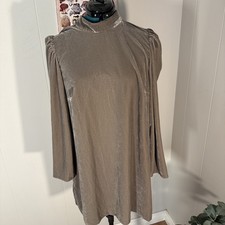 NWT Gap Recycled Velvet Puff Sleeve Mini Dress Sz Large Plymouth Rock Brown