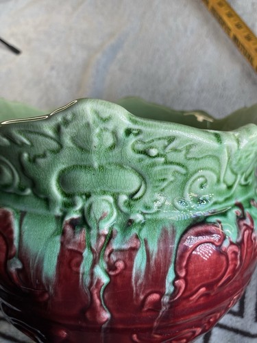Antigua maceta Weller mayólica Jardiniere rojo oscuro verde esmalte por goteo alrededor de 1900 - Imagen 9 de 16