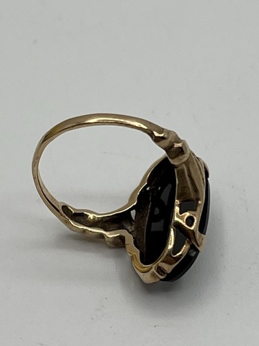 Anillo solitario de oro amarillo de 10 quilates con ovalado de ónix negro joyería fina vintage talla 3,5 - Imagen 7 de 14