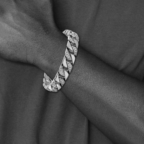Men's 13mm Stainless Steel & CZ Curb Chain Bracelet, 8.5 Inch - Picture 4 of 6