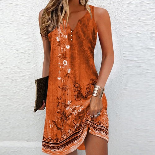 Womens Boho Floral Tank Dress Ladies Summer Holiday Beach Sun Dresses Casual UK - Picture 17 of 26