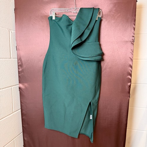 Abito donna nuovo con etichette UONBOX L, XL verde monospalla senza maniche spacco laterale fascia - Foto 2 di 12