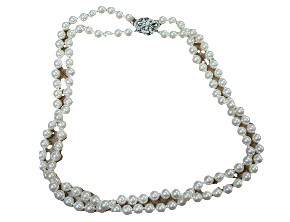 Collar Angara 18" Perla Cultivada de Agua Dulce Graduada Doble Hilo Foto 2 de 2