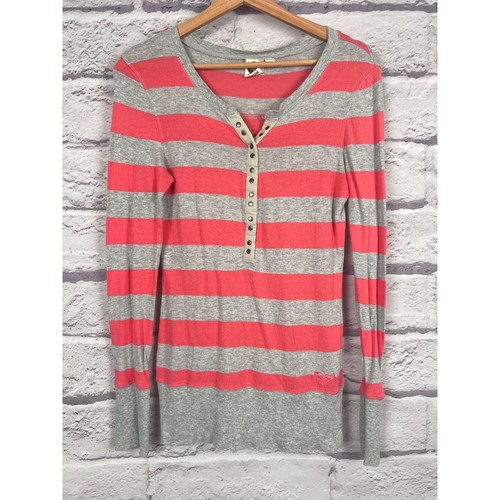 Top Henley térmico a rayas Roxy para mujer M Y2K años 90 patinador surfista costero preppy - Imagen 3 de 12