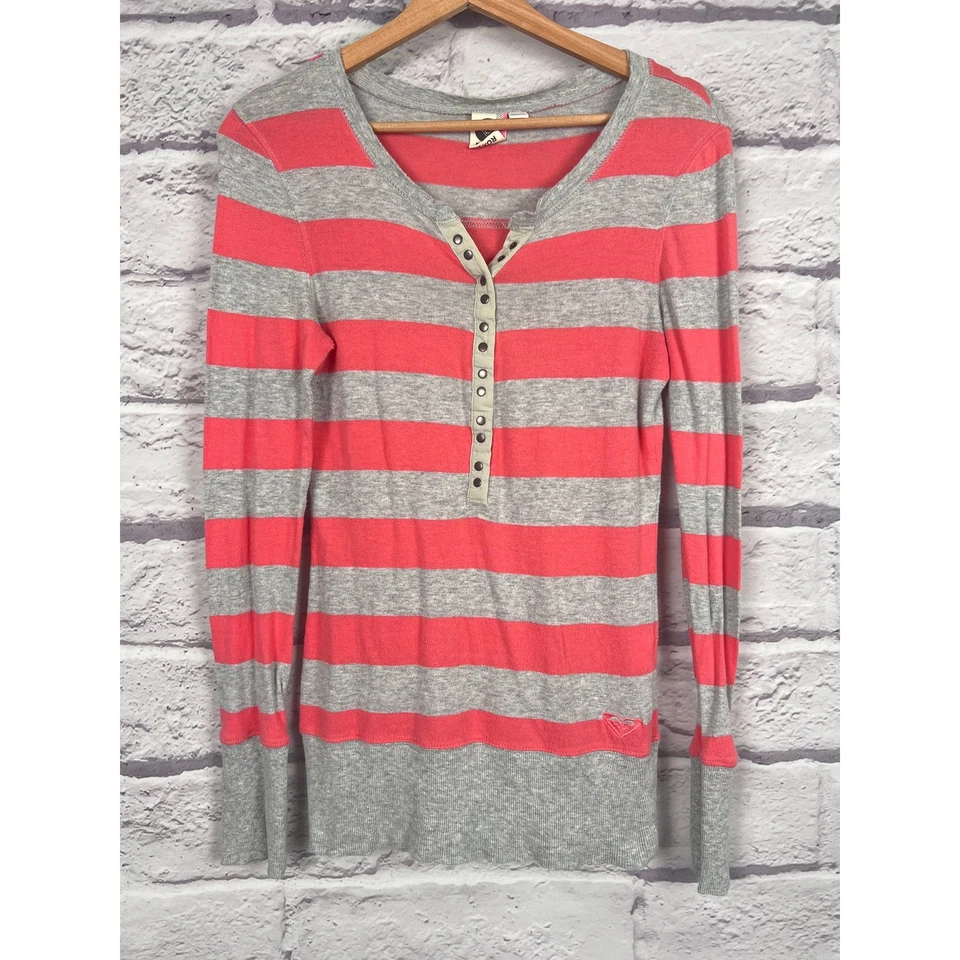 Top Henley térmico a rayas Roxy para mujer M Y2K años 90 patinador surfista costero preppy Foto 3 de 4
