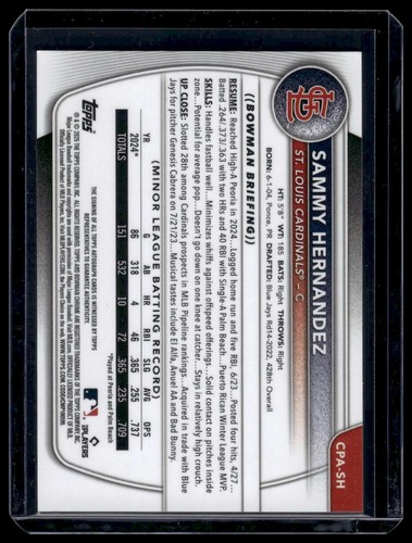 2025 Bowman Chrome Prospect Autograph - CPA-SH Sammy Hernandez (1st,AU) - Picture 2 of 2