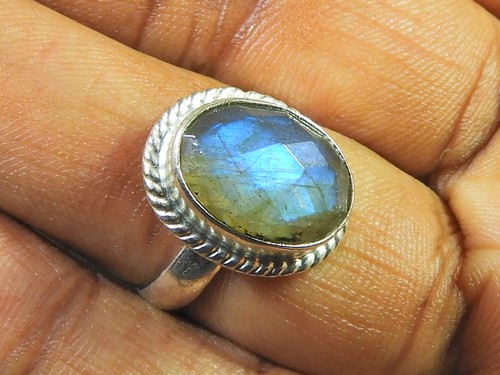 Natural Labradorite 925 Sterling Silver Oval Handmade Vintage Ring Size US-7 b17 - Bild 4 von 10