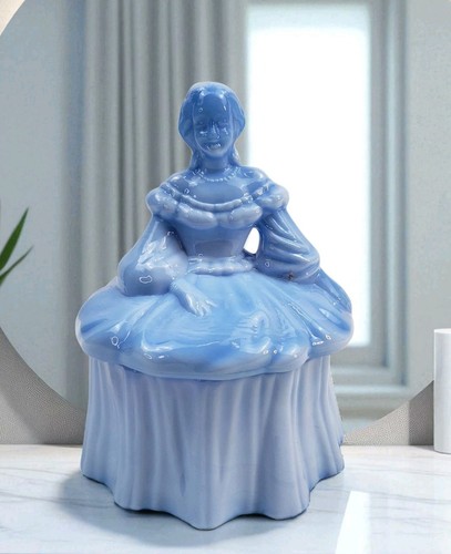 Vintage Wheaton blau Milchglas Dame Schmuck Schale/Puder Waschtisch Glas