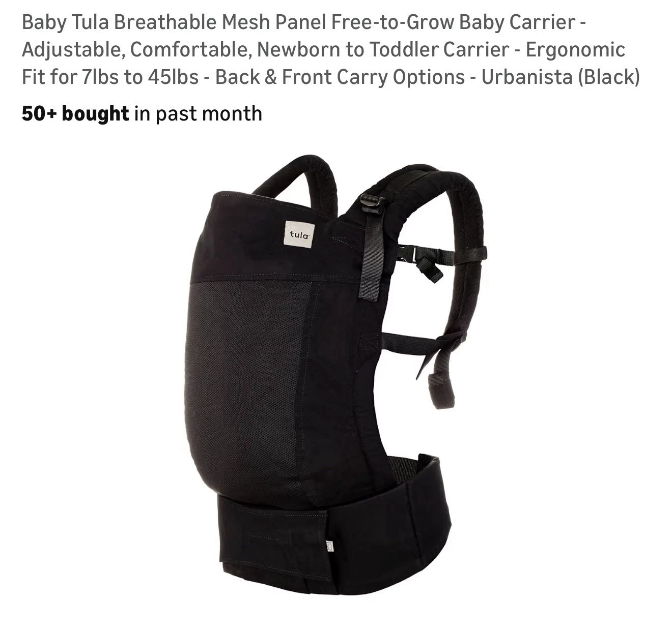 Baby Tula Breathable Mesh Panel FreetoGrow Baby Carrier Adjustable, Comforta...