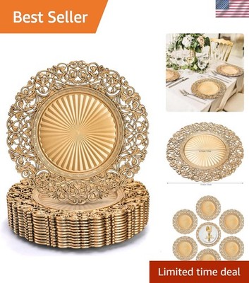 Gold Charger Plates Set of 12, 13'' Round Plastic Dinner Chargers, Decorative ...