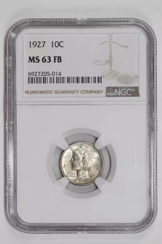 1927 MERCURY DIME NGC MS63 FB