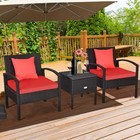 Patiojoy 3Pcs Patio Rattan Furniture Set Storage Table Cushioned Red Sofa Deck