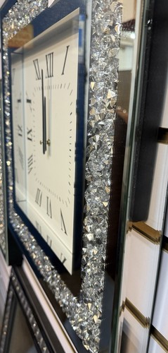 Mirrored, Crushed Diamond, 50cm X 50cm Wall Cllock, Bling - Picture 3 of 4