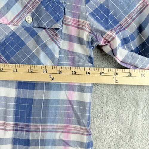 Zara Trafaluc Shirt Youth Girls Medium Blue White Pink Plaid Long Sleeve Preppy - Picture 3 of 13