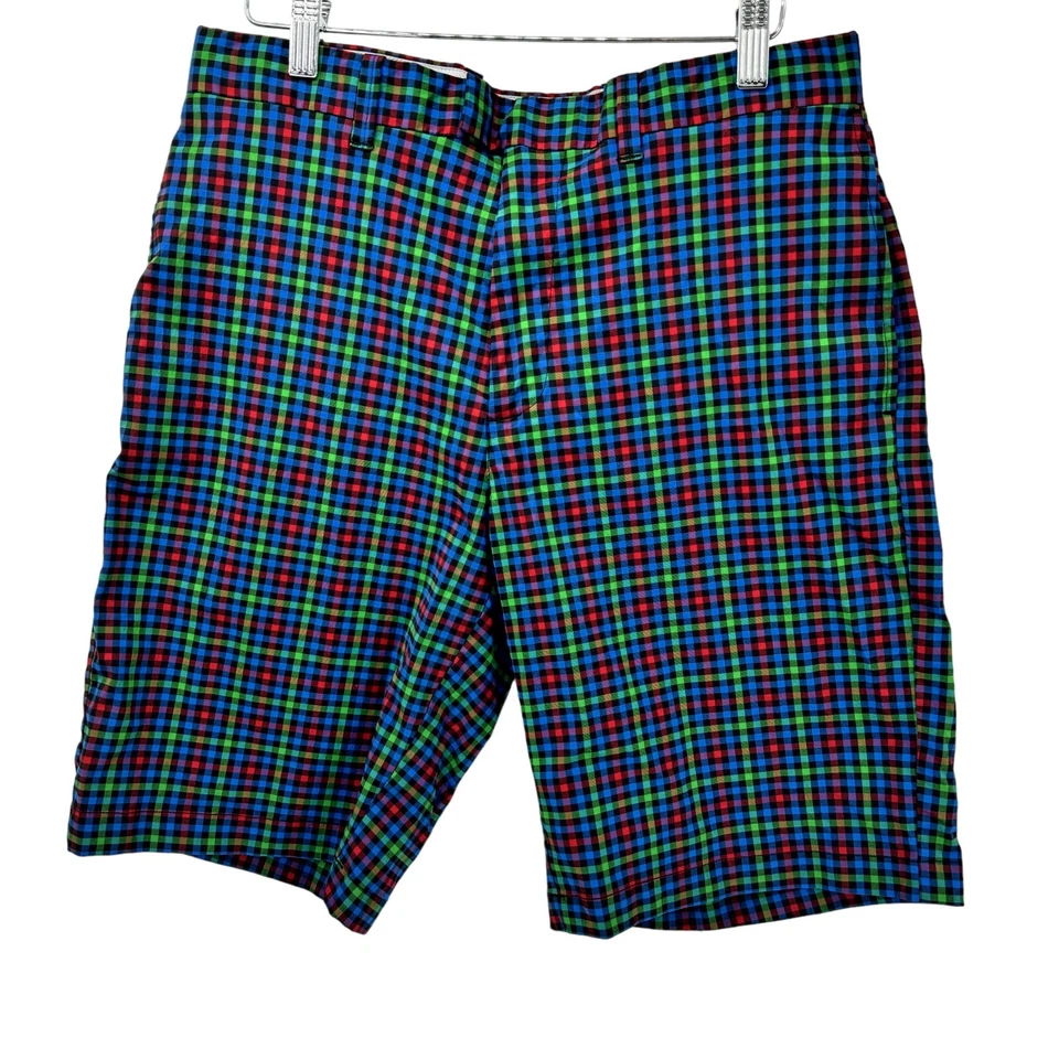 Callway 高尔夫短裤男式 32(32x10 实际)蓝色绿色红色格子运动服 — 第 2/4 张图片