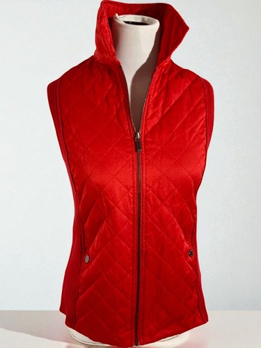 Jones New York Signature Rojo Acolchado Sin Mangas Suéter Chaleco Mediano Cremallera Completa - Imagen 8 de 9