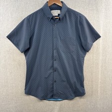 Mizzen  Main Leeward Shirt Medium Trim Blue Geometric Short Sleeve Button Down