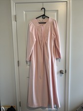 Shadowline Vintage Zip Front Embroidered Roses Pink Floral Robe, Large, Pockets
