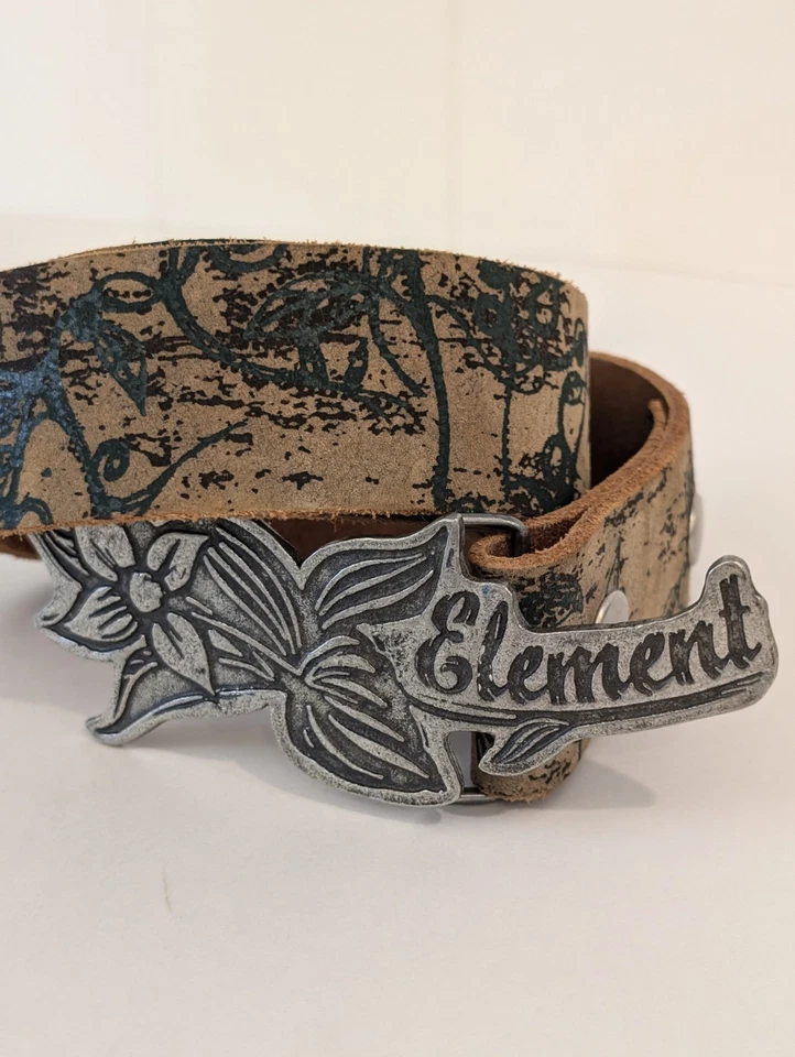 Cinturón de cuero Y2K Element monopatín marrón y verde azulado para mujer M/L hebilla tono plata Foto 3 de 4
