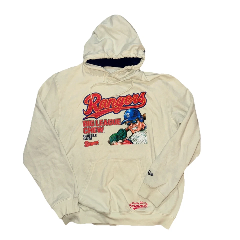 New Era Texas Rangers Big League Chew Bubble Gum Cream Pullover Hoodie XL MLB - Image 2 of 4