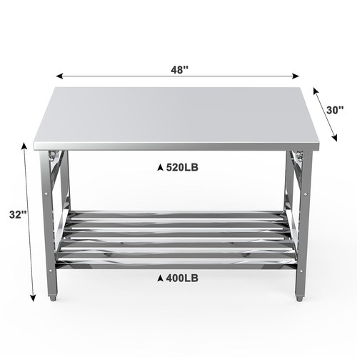 48x30"Stainless Steel Work Table Food Prep Table Commercial Kitchen Restaurant - Picture 3 of 7