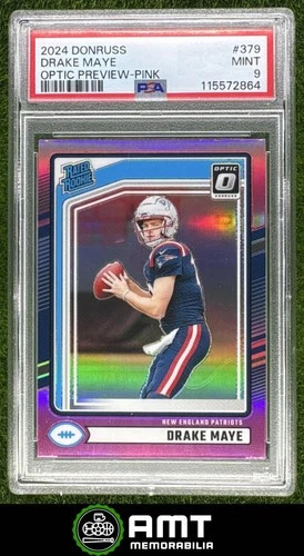 Drake Maye RC PSA 9 2024 Panini Donruss Optic Rated Rookie Preview Pink 2864