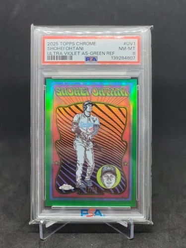 2025 Topps Chrome  Shohei Ohtani Ultra Violet Green Ref 🔥17/99 PSA 8 Jersey #17
