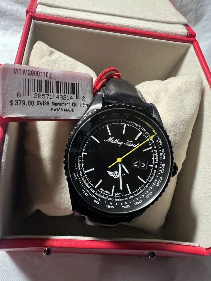 mathey tissot,DATE, Swiss made, Black leather band men’s watch,100M,MTWG9001102 - Image 4 of 4