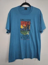 Vintage Discover Catholic Schools Shirt Mens XL 1992 Graphic Tee Made USA 90s