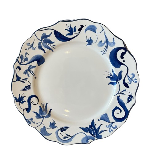 New 222 Fifth AYLA Blue Floral Porcelain 12in Dinner Plates Scalloped Set of 4 - Picture 8 of 14