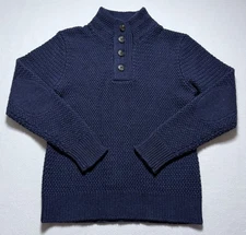 Schott Bros NYC Military Henley Sweater Mens Medium Blue Heavyweight Wool Blend