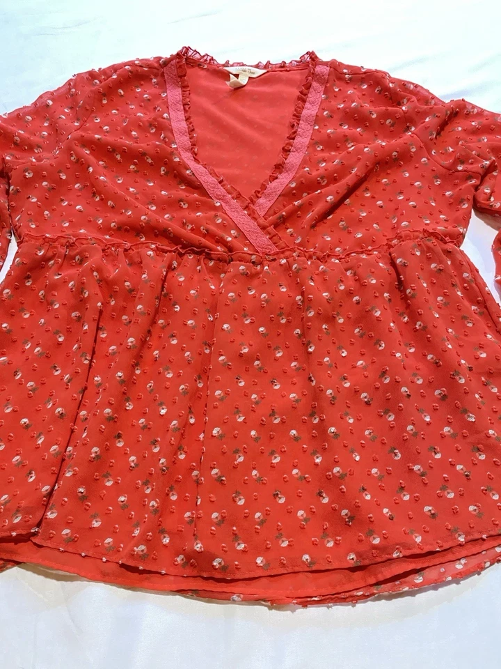 Blusa Top Matilda Jane XL Roja Floral Volantes Delicada Femenina Coqueta Foto 2 de 4