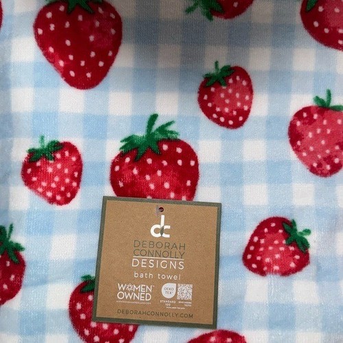 Deborah Connolly 10 Piece Velour Cotton Bath Towel Set Strawberry Blue Gingham - Picture 2 of 5