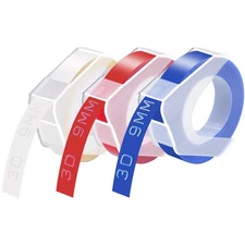 3PK 3D Embossing Label Tape 3/8" for Dymo Organizer Xpress Clear Red Blue