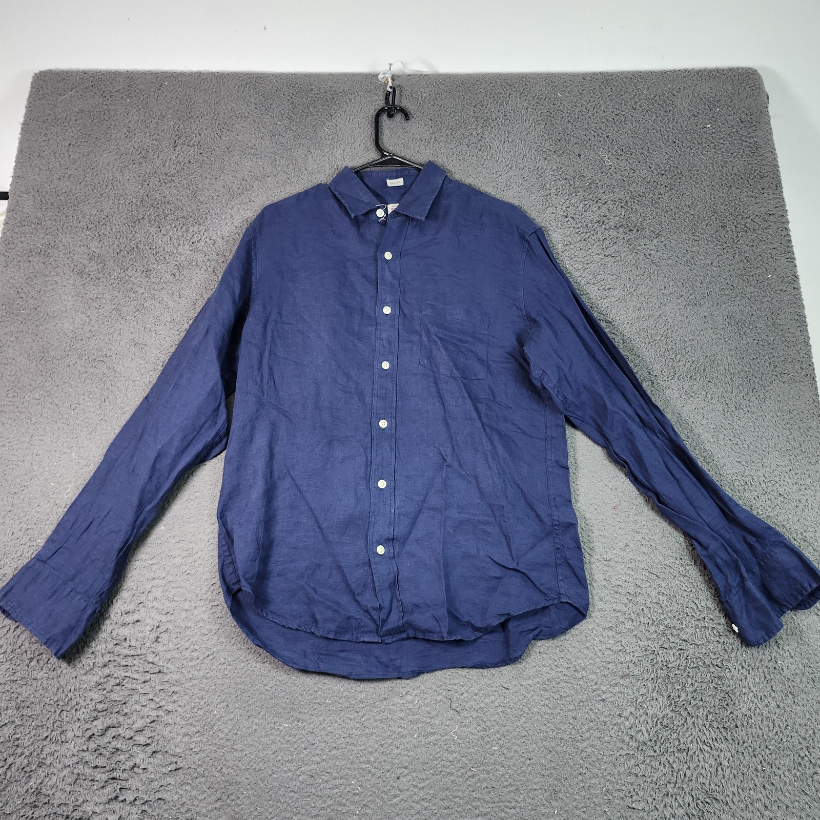J.Crew Shirt Mens Medium Blue Linen Slim Fit Button Front Casual Long Sleeve