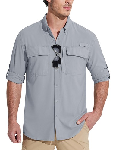 Mens Long Sleeve Sun Protection Shirt UPF 50+ UV Quick Dry Fishing Cooling Shirt - Picture 10 of 73