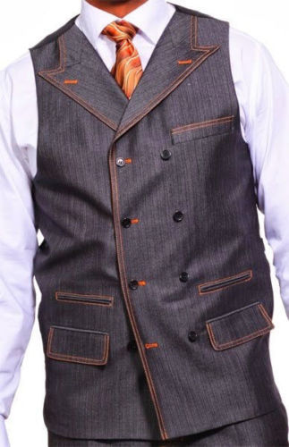 Herren Trendiger Jeansoptik 4 Knopf Anzug mit Kragen Weste 5608 Schwarz Navy - Bild 3 von 9