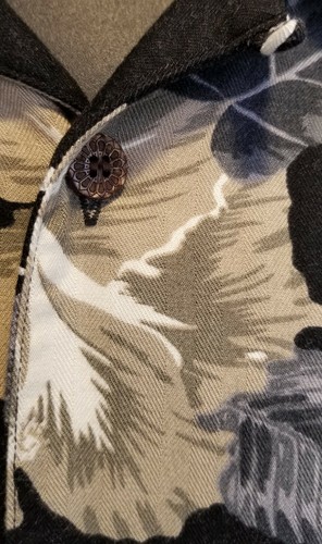 Hawaiian Caribbean Joe Shirt Large Mens Black Beige Ivory Hibiscus Floral Palms - Picture 5 of 9