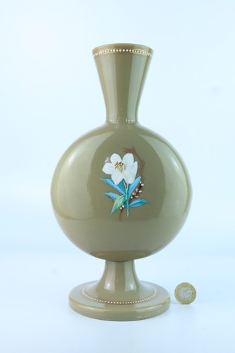 Antique Harrach Glass Vase Bohemian Enamelled Painted Butterflies Flowers c1890 - Picture 5 of 12