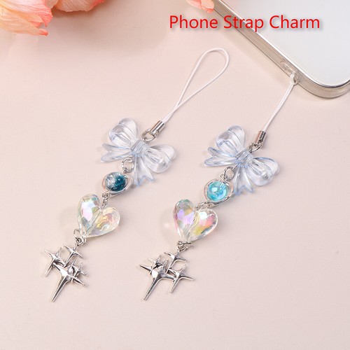 Blue Clear Heart Phone Charm Strap Star Knot Pendant Lanyard For Mobile Phone - 第 10/14 張圖片