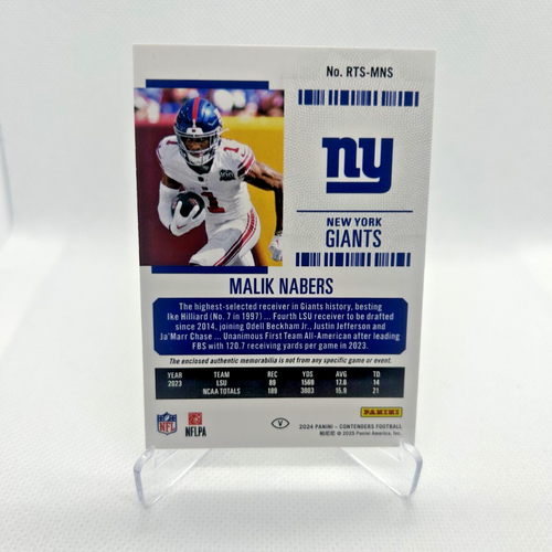 Malik Nabers RC - 2024 Panini Contenders Rookie Ticket Swatches Variations #28 - Picture 2 of 2
